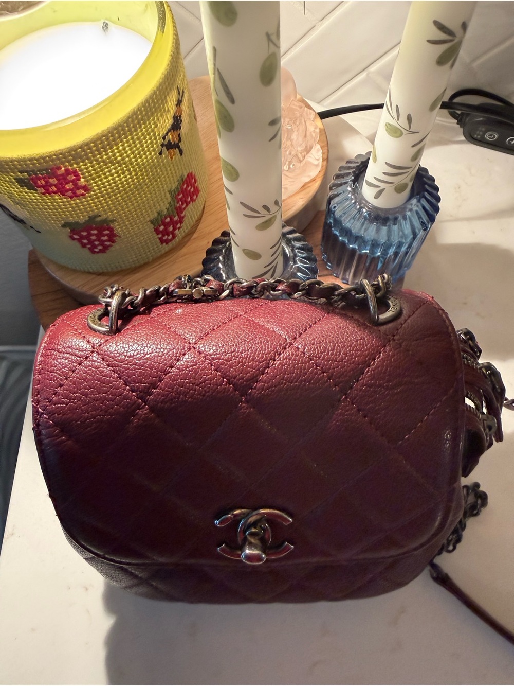 CHANEL CC Burgundy Caviar Waiter Flap Crossbody Bag 👛👜🥰 - Picture 3 of 11